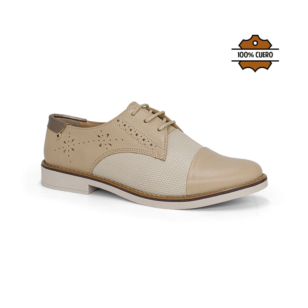 Zapatos Oxford Cuero Mujer Par&ss KA25Q4-2025 BEIGE/HUESO 38