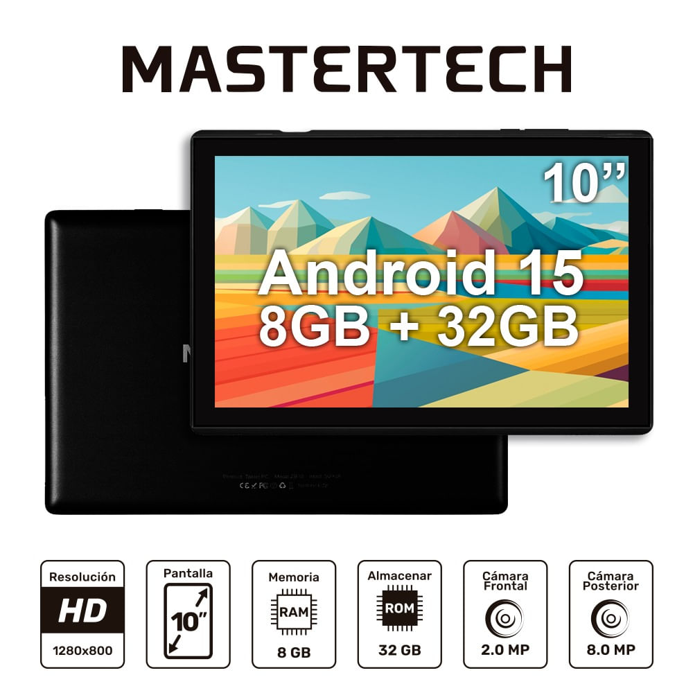 TABLET COLOR NEGRO MARCA MASTERTECH MODELO ZB10 WIFI 32GB 8GB DE RAM