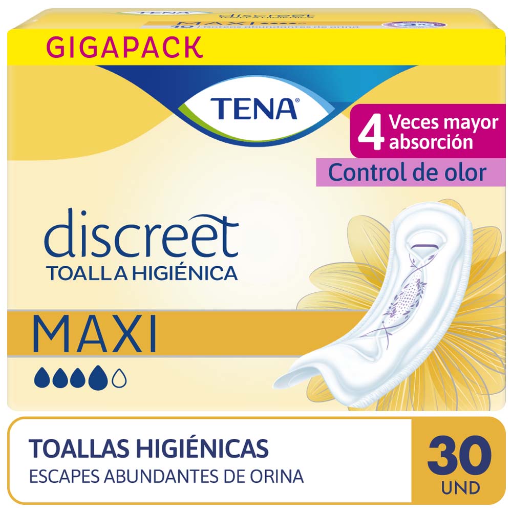 Toallas Higiénicas TENA Discreet Maxi Paquete 30un Toallas Higiénicas TENA Discreet Maxi Paquete 30un