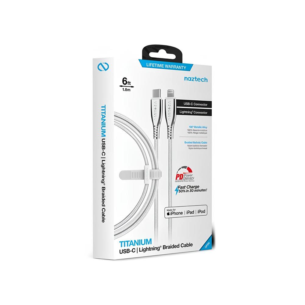 Cable Titanium Naztech USB-C to Lightning Plateado 15498 Cable Titanium Naztech USB-C to Lightning Plateado 15498