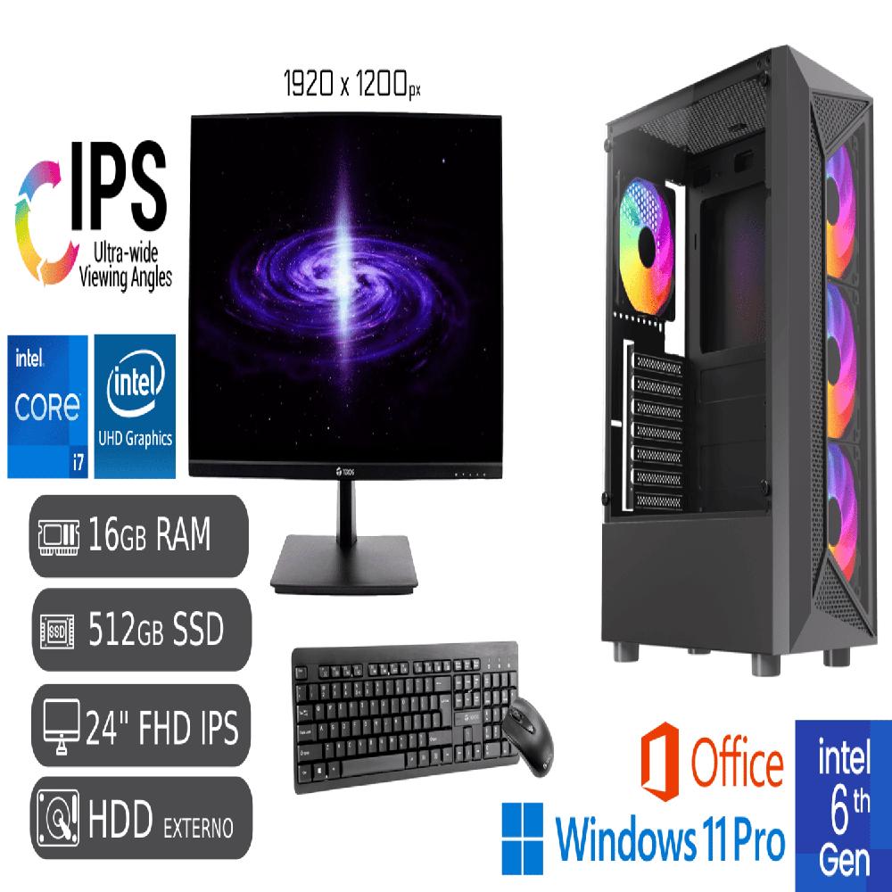 Computadora PC Intel Core i7 16GB Ram DDR4 SSD 512GB 1TB HDD EXTERNO REGALO Led 24 1920x1200 IPS