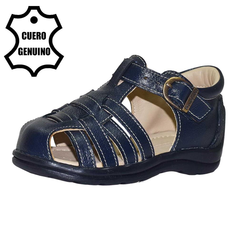 Sandalia Pibe Para Niño Bruno Kids De Cuero Azul Primeros Pa