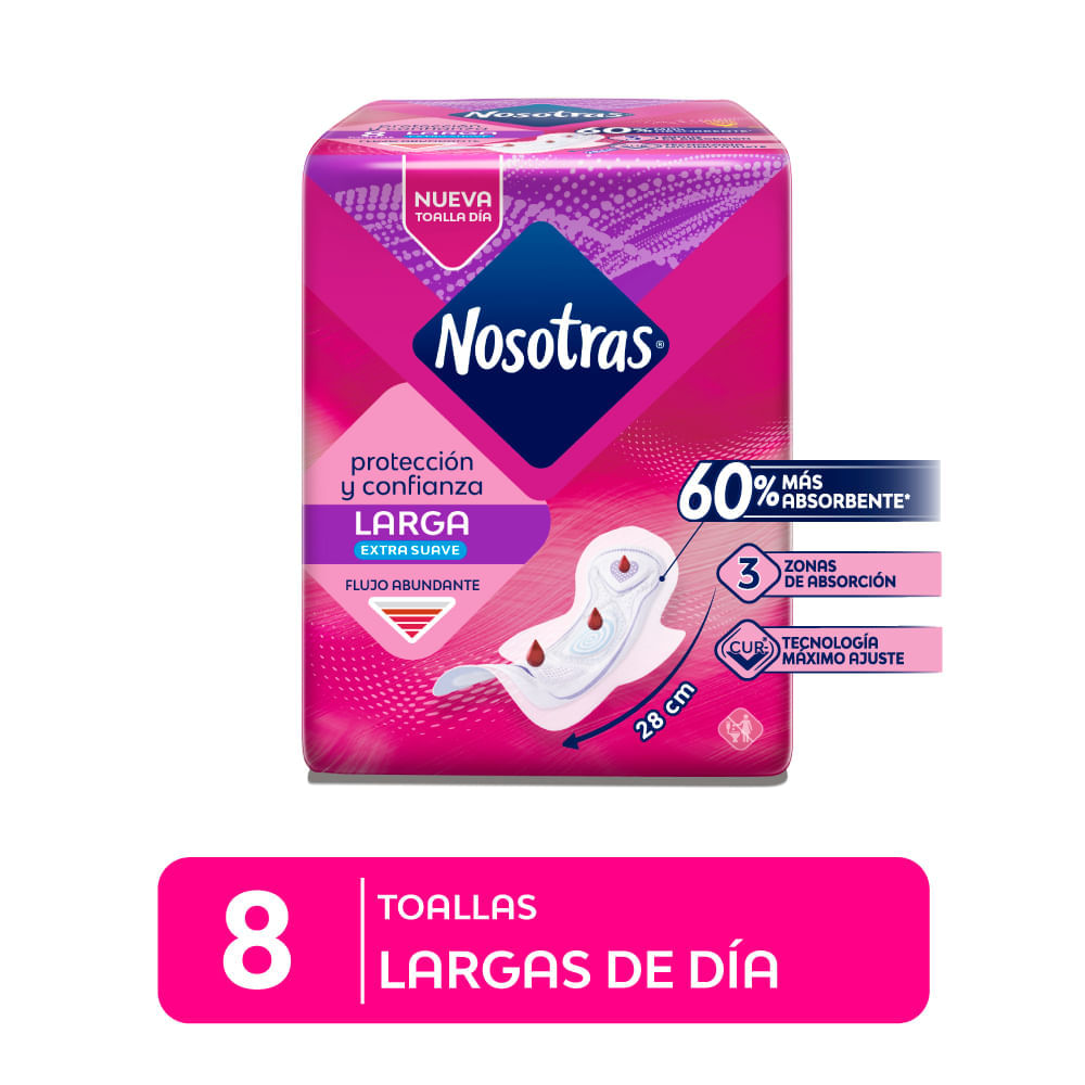 Toallas Higiénicas NOSOTRAS Larga Extra Suave Paquete 8un Toallas Higiénicas NOSOTRAS Larga Extra Suave Paquete 8un