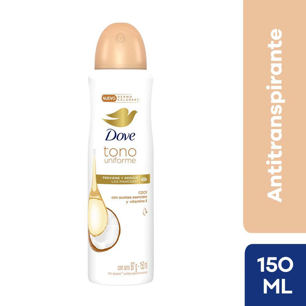 Desodorante para Mujer en Aerosol DOVE Tono Uniforme Coco Frasco 150ml Desodorante para Mujer en Aerosol DOVE Tono Uniforme Coco Frasco 150ml