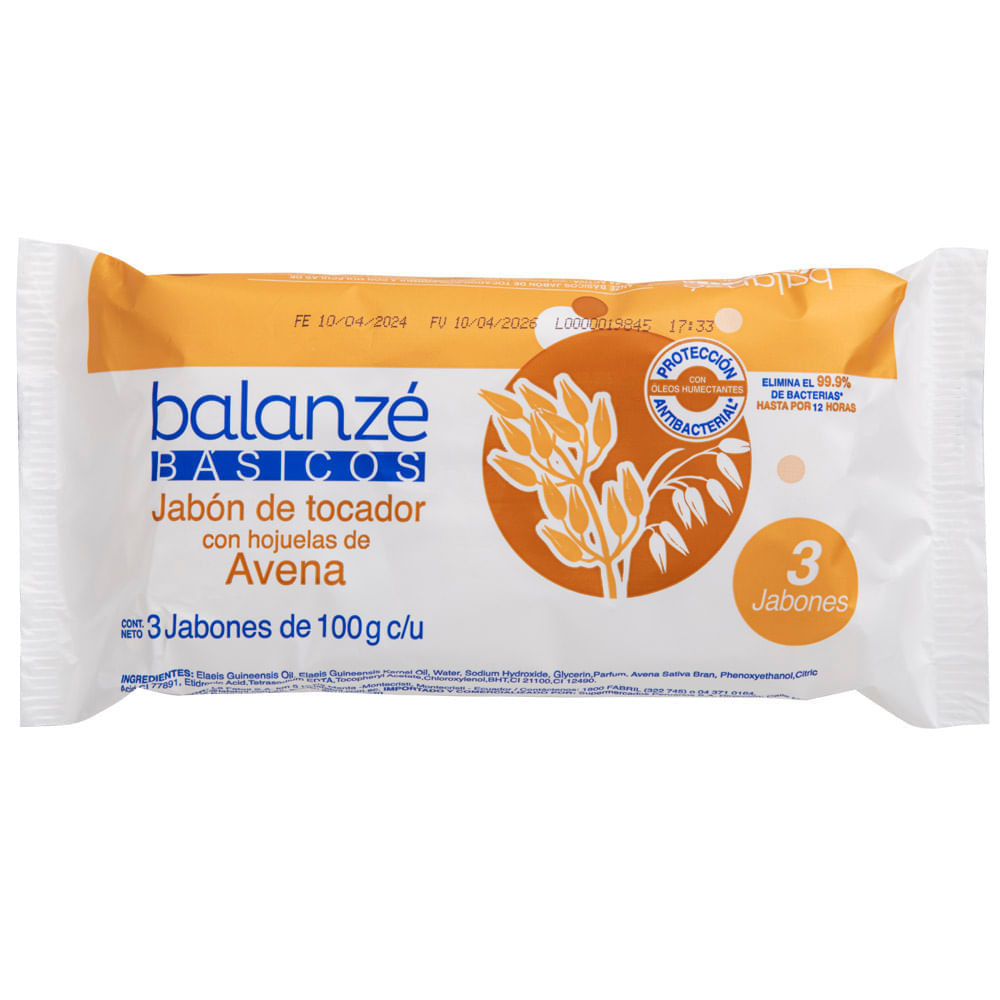 Jabón de Tocador BALANZÉ BÁSICOS Avena Paquete 3un x 100g Jabón de Tocador BALANZÉ BÁSICOS Avena Paquete 3un x 100g