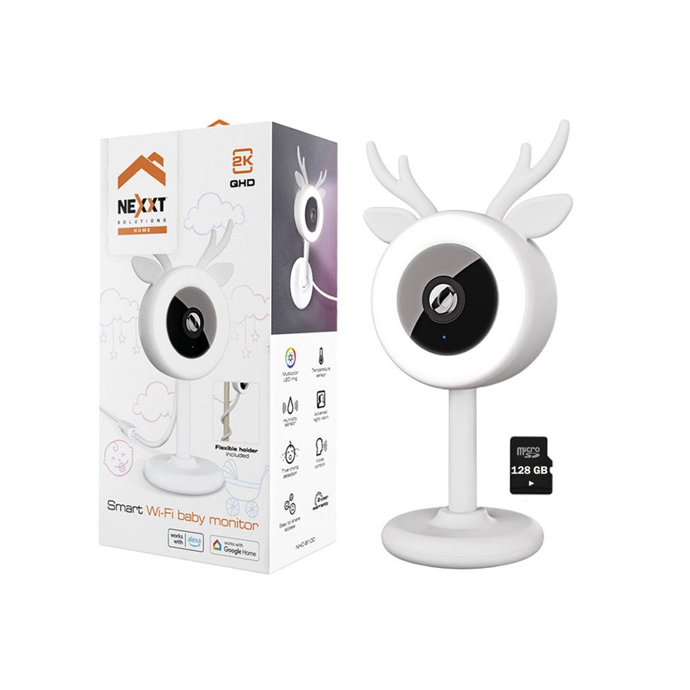 Monitor para bebé WiFi NHC-B100 2K Nexxt Audio Bidireccional Luz LED Detección llanto SD 128GB