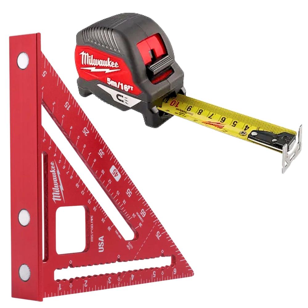 ESCUADRA RAPIDA MAGNETICA WINCHA CINTA MÉTRICA MAGNÉTICA 5M COMBO MILWAUKEE