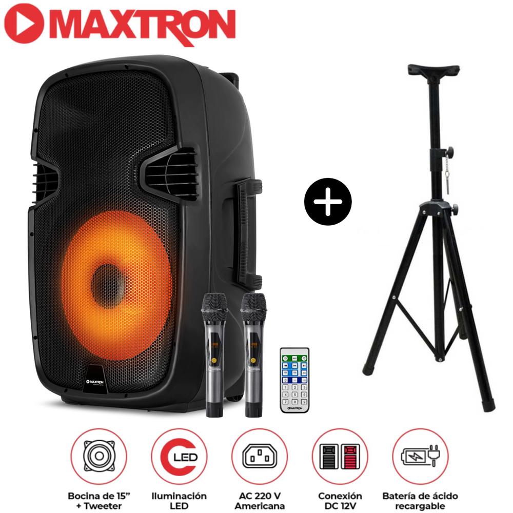 Parlante Portátil Maxtron MX1550V Full Fiesta 15"" 2 micrófonos inalámbricos + Soporte