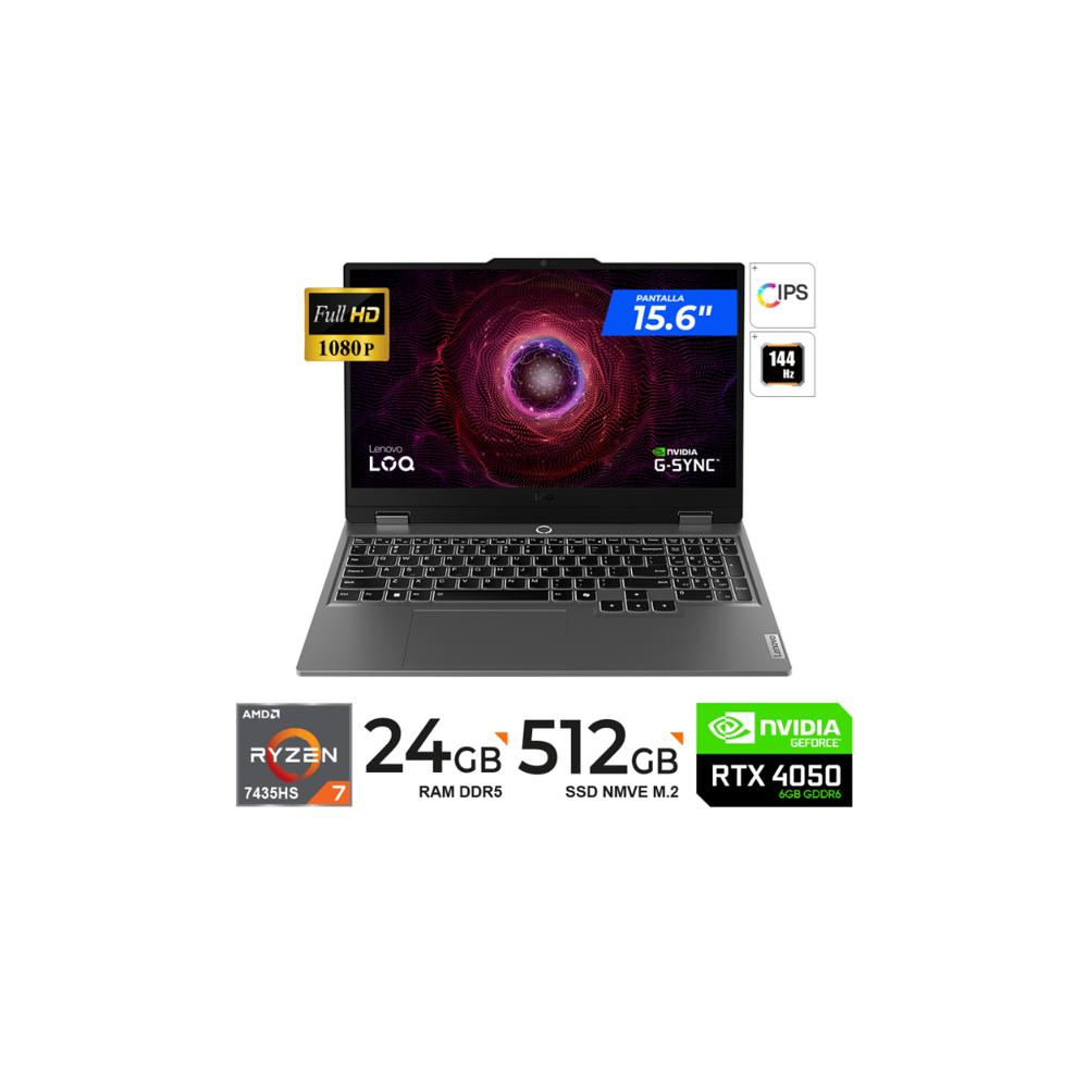 Laptop Lenovo LOQ 15.6 FHD IPS 144Hz Ryzen 7-7435HS 24GB DDR5 512GB RTX 4050 6GB FreeDOS