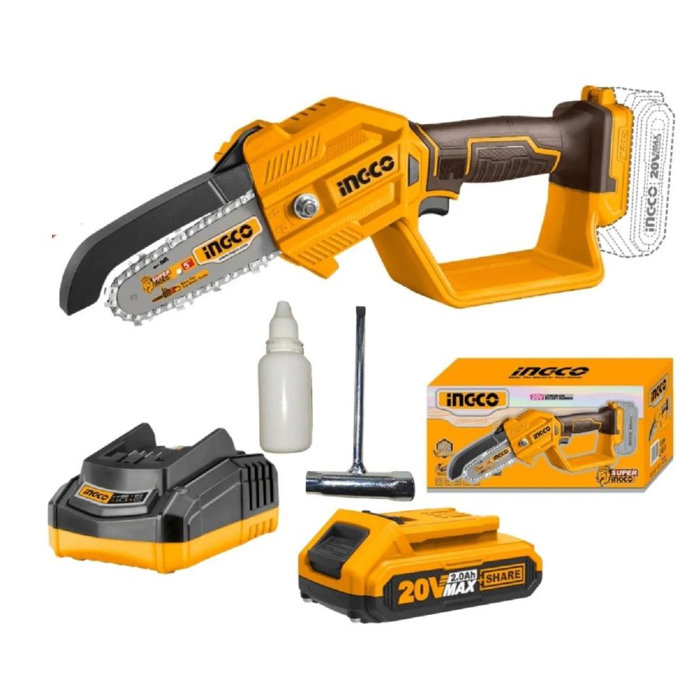 Mini Motosierra INGCO 20V 5” P20S Inalámbrica con Batería y Cargador
