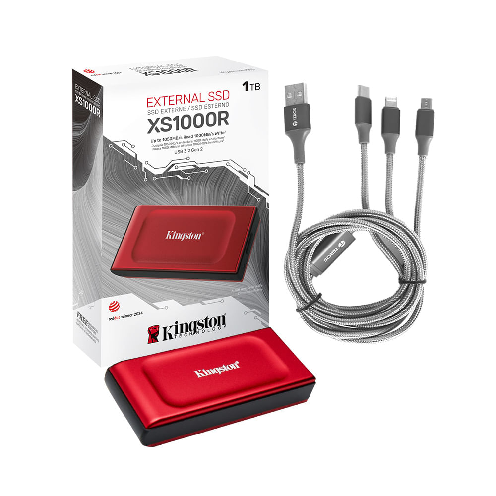 Disco Sólido Ssd Externo Kingston Xs1000 1tb y Cable USB Multipuerto