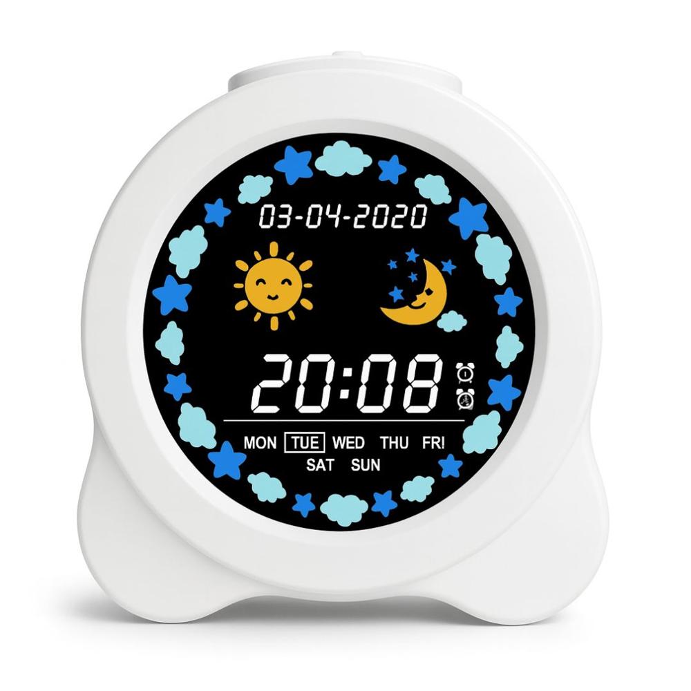 Reloj Despertador para Niños con Luz LED, Pantalla LCD a Color y Entrenador de Sueño USB-C Blanco