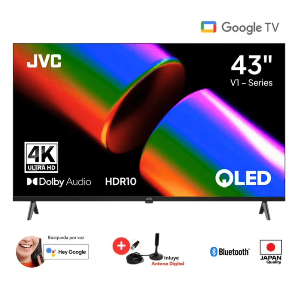 Televisor JVC 43 UHD 4K QLED Google TV LT-43KB758 Con AntenaDigital