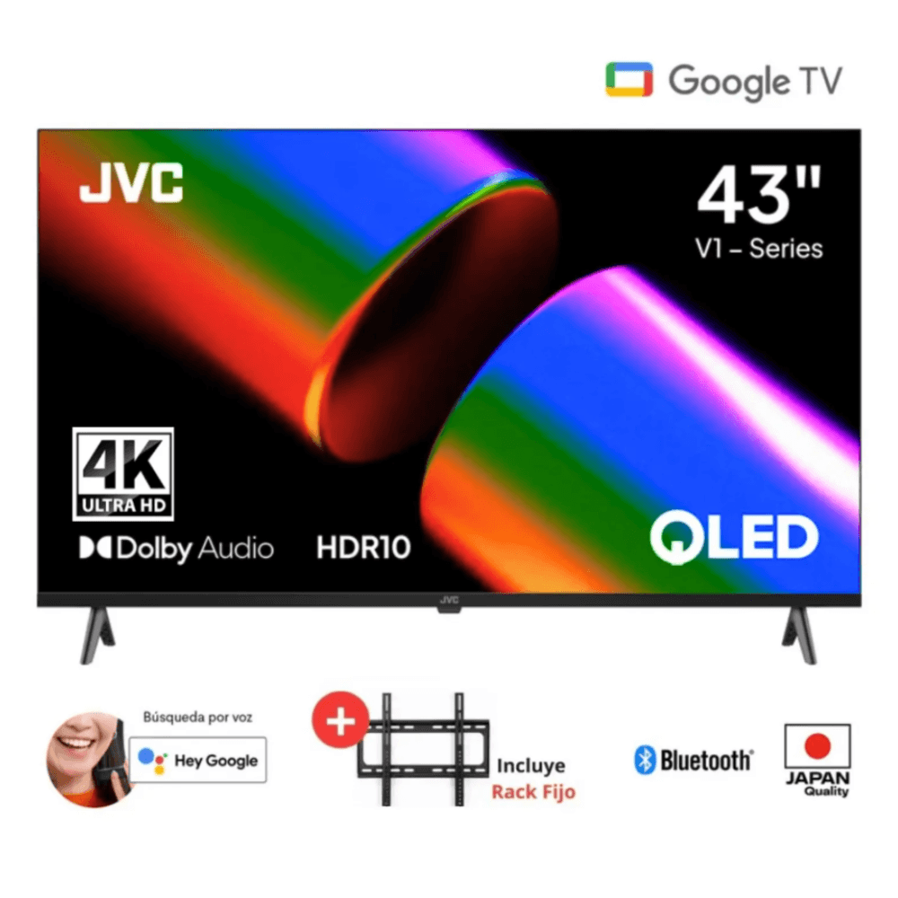 Televisor JVC 43 UHD 4K QLED Google TV LT-43KB758 Con RackFijo