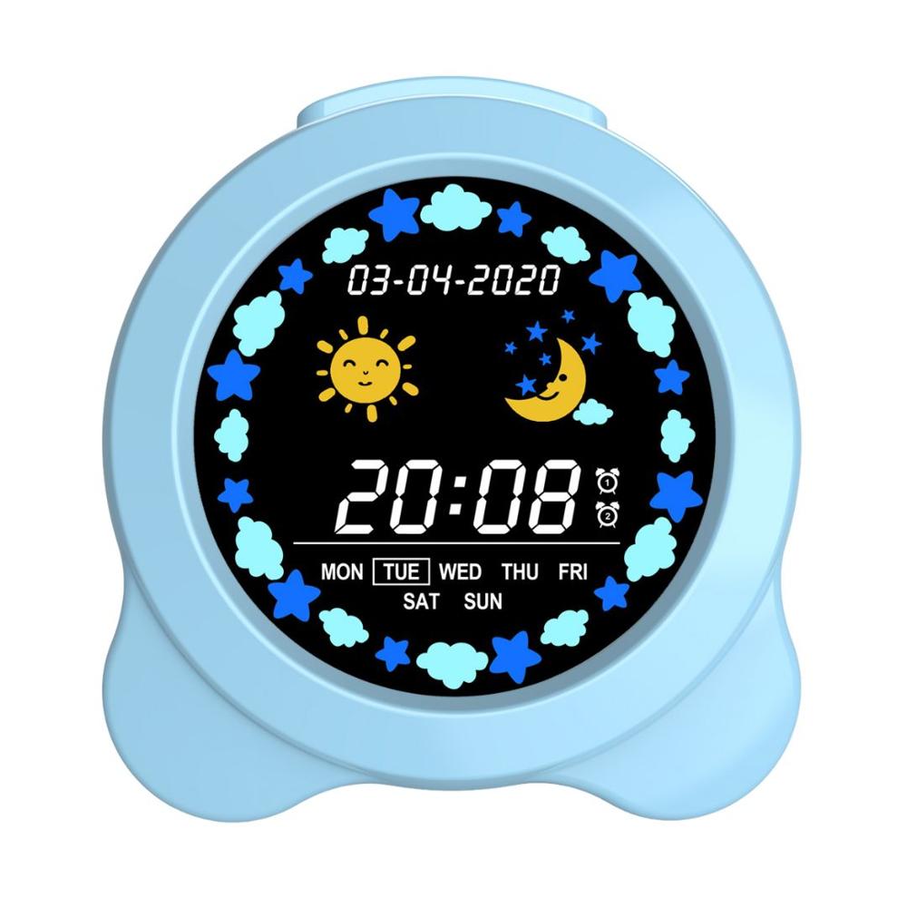 Reloj Despertador para Niños con Luz LED, Pantalla LCD a Color USB-C Celeste SXW-380 Alarma Digital