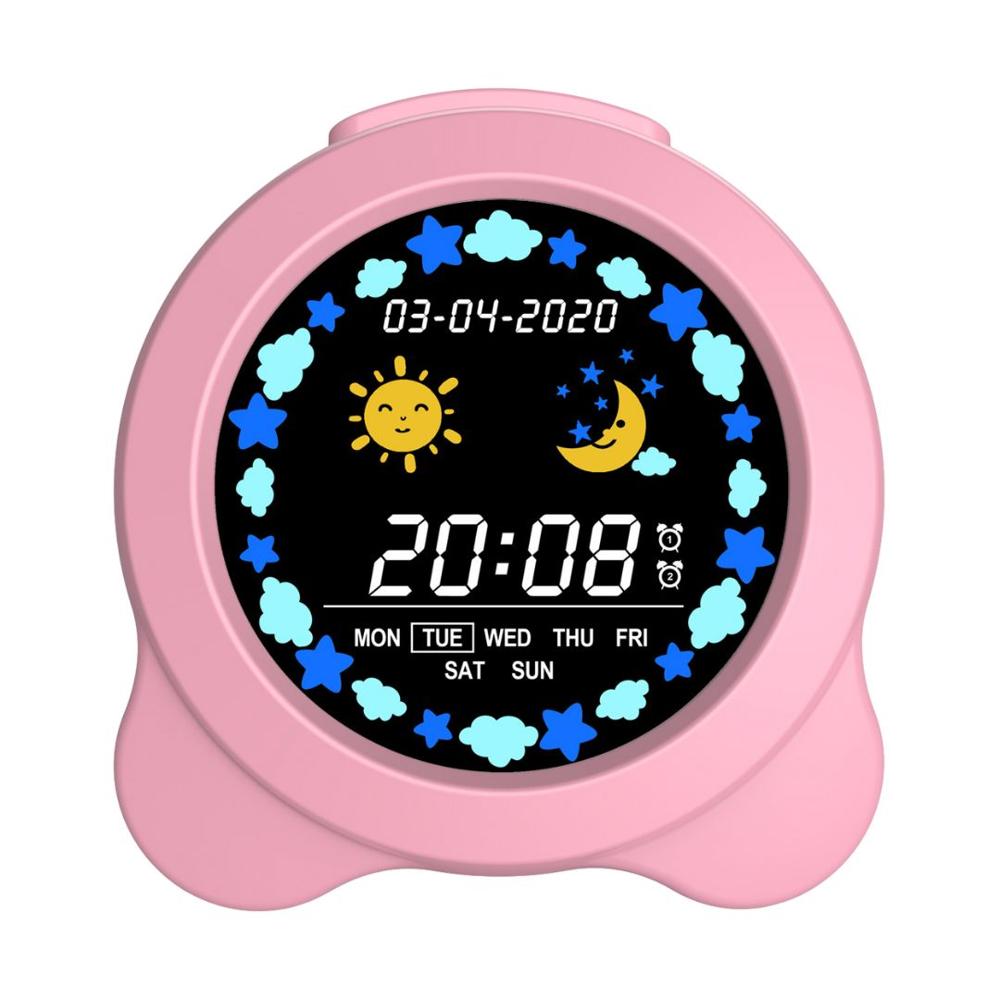 Reloj Despertador para Niños con Luz LED, Pantalla LCD a Color USB-C Rosado SXW-380 Alarma Digital