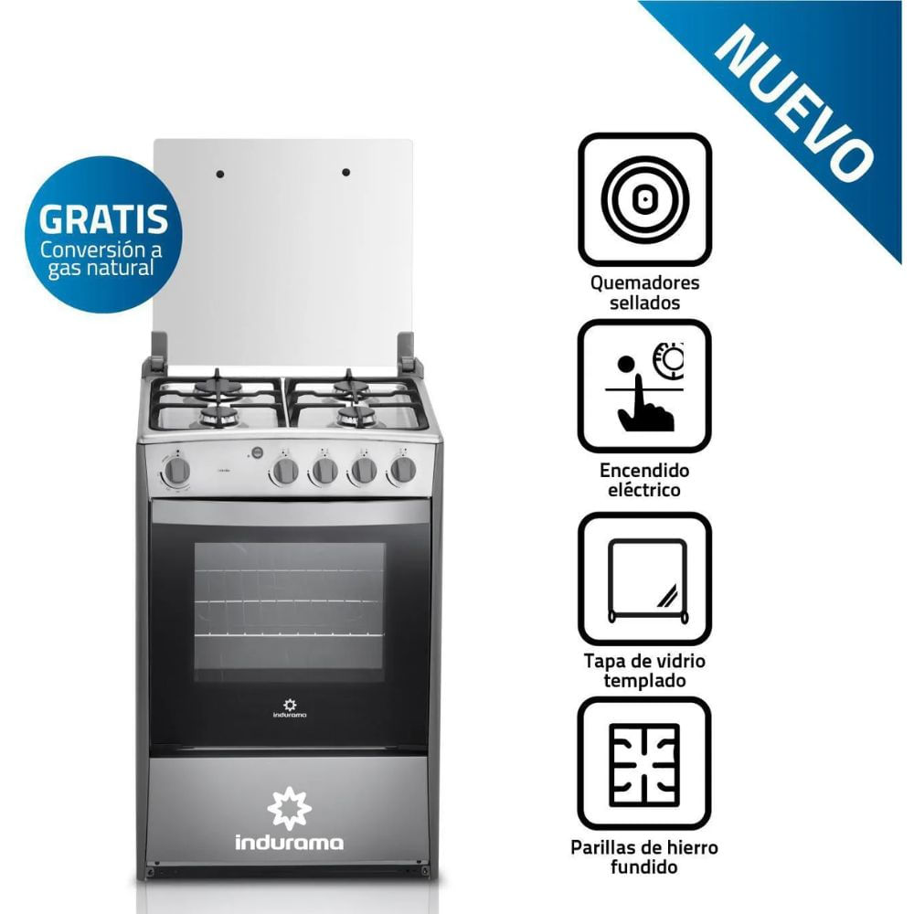 Cocina Indurama Coruña QZ Cromada 4 hornillas Gris