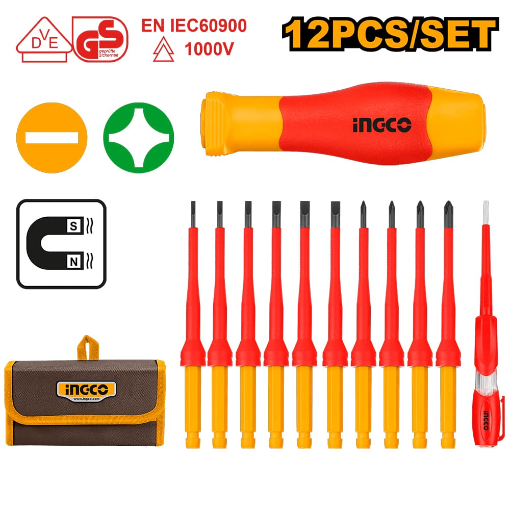 SET 12 Destornilladores Intercambiables Aislados Ingco 1000V HKISD1201