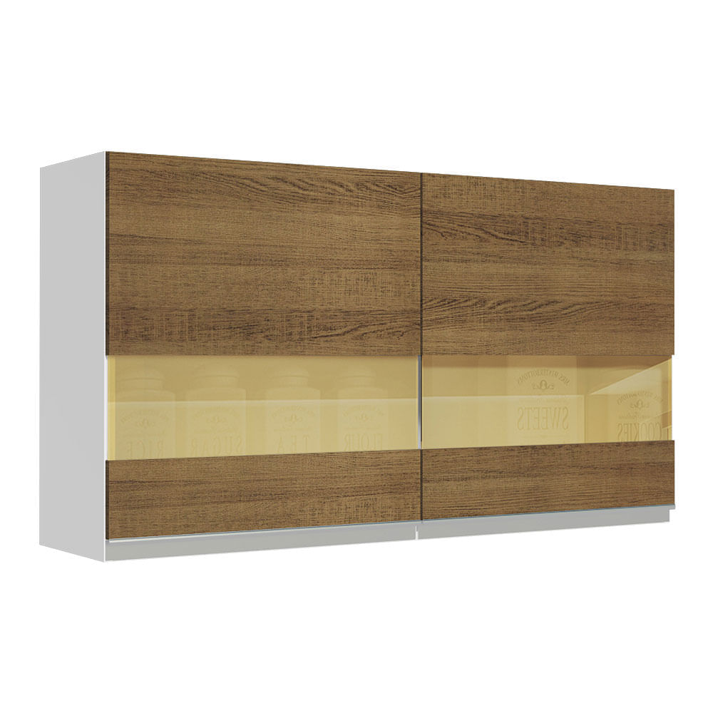 Alacena de Cocina Glamy 120 cm 2 Puertas con Vidrio Reflex - Blanco Marrón Alacena de Cocina Glamy 120 cm 2 Puertas con Vidrio Reflex - Blanco Marrón