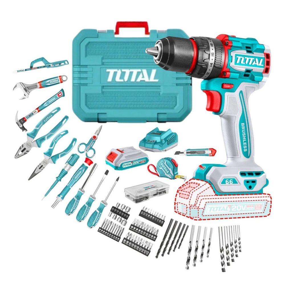 Taladro 20v y Set de Herramientas 165 pcs Total THKTHP11652 Taladro 20v y Set de Herramientas 165 pcs Total THKTHP11652