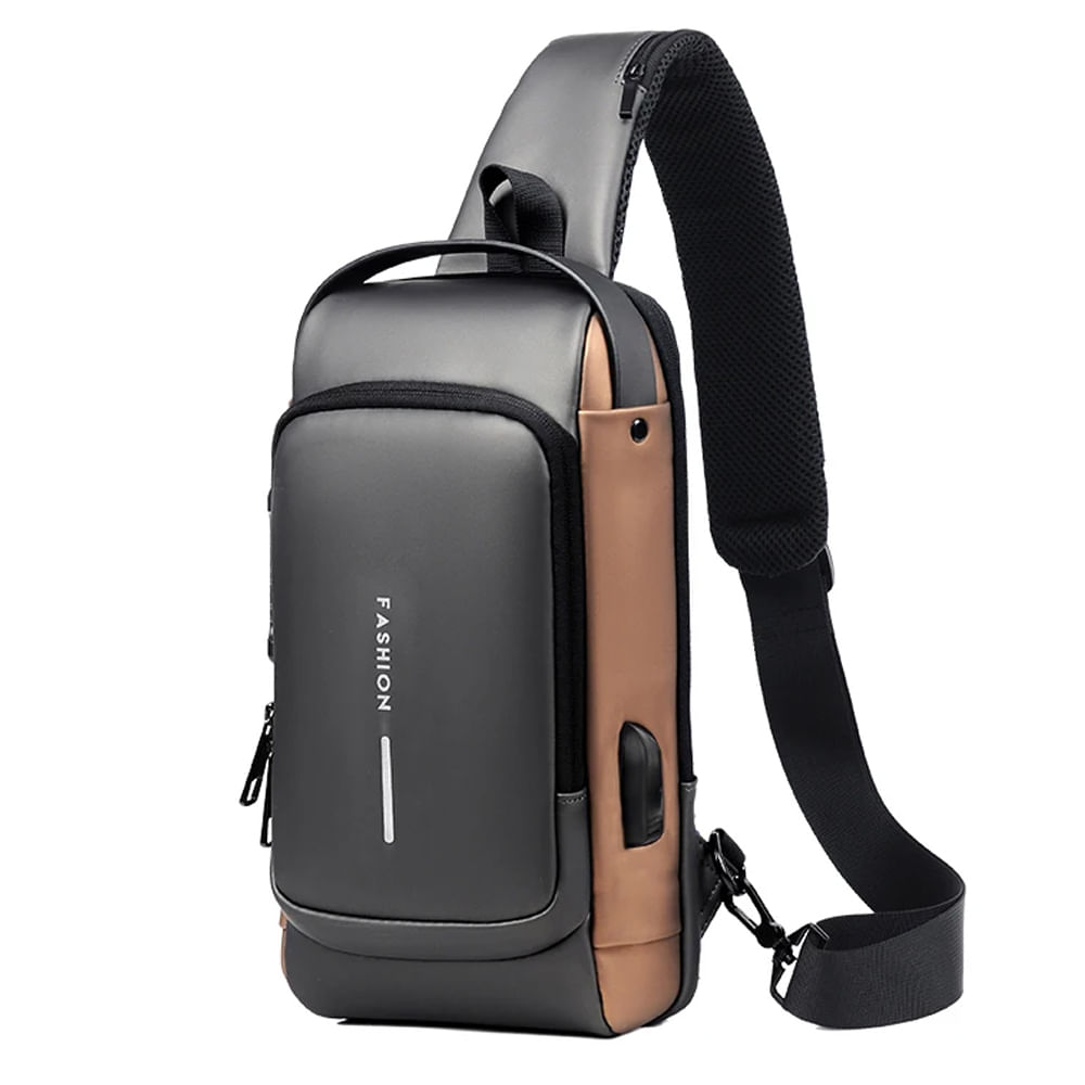 Morral Antirrobo con Clave Bolso de Hombro Multi Bolsillo Negro con Marrón