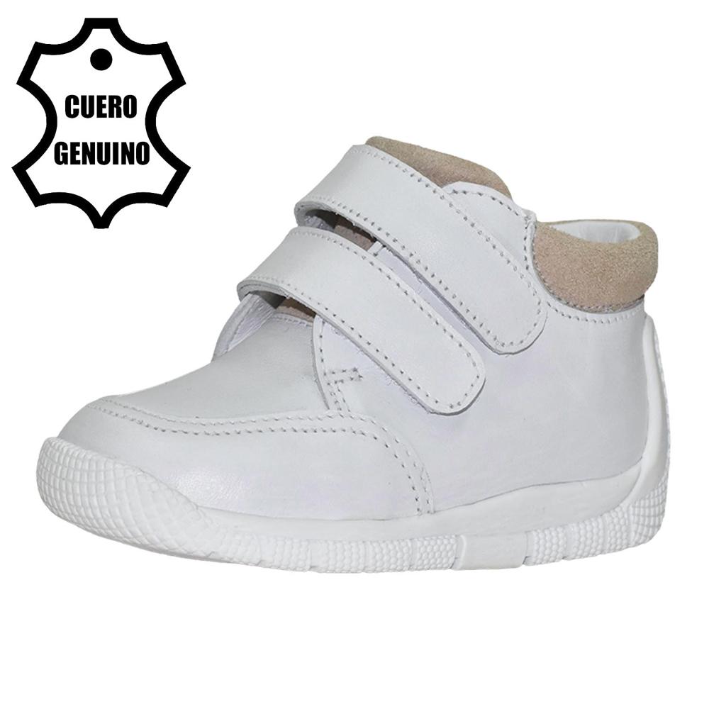 Zapato Pibe Unisex Bruno Kids De Cuero Blanco Primeros Pasos