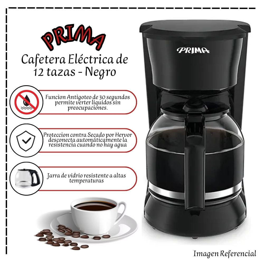 CAFETERA ELÉCTRICA PRIMA DE 12 TAZAS - NEGRO