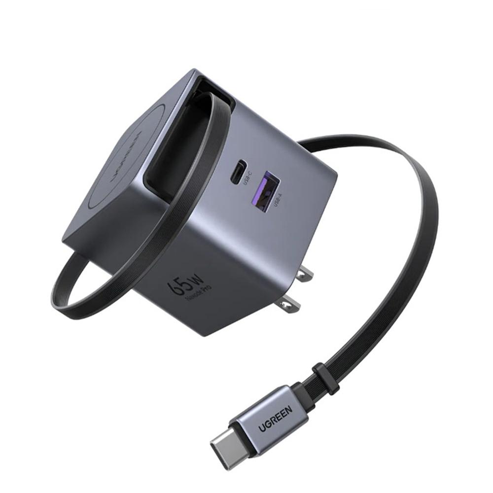 Cargador UGREEN 45W Dual Port Cable Retractil Tipo C