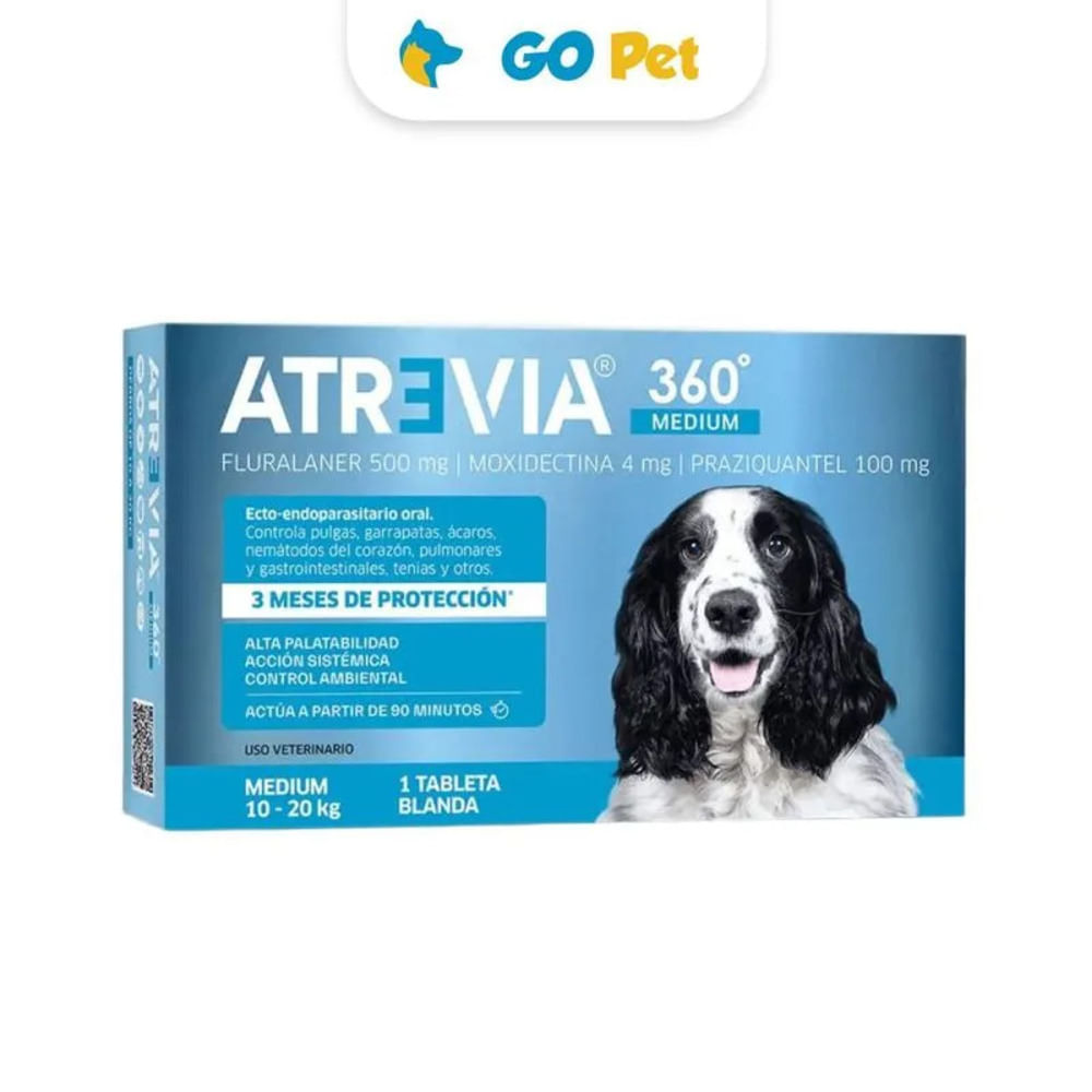 Atrevia 360 Medium 10 a 20 Kg x 1 Tableta Antipulgas y Antiparasitario para Perros