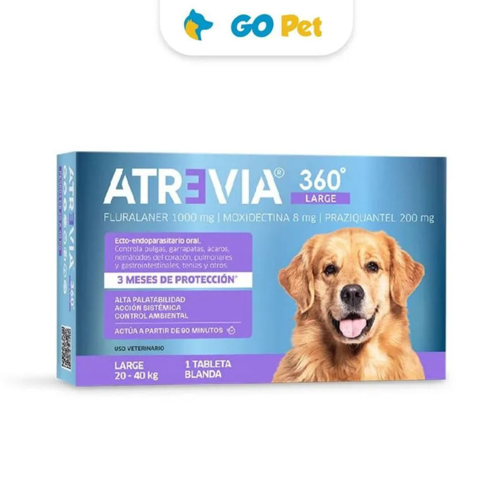 Atrevia 360 Large 20 a 40 Kg x 1 Tableta Antipulgas y Antiparasitario para Perros