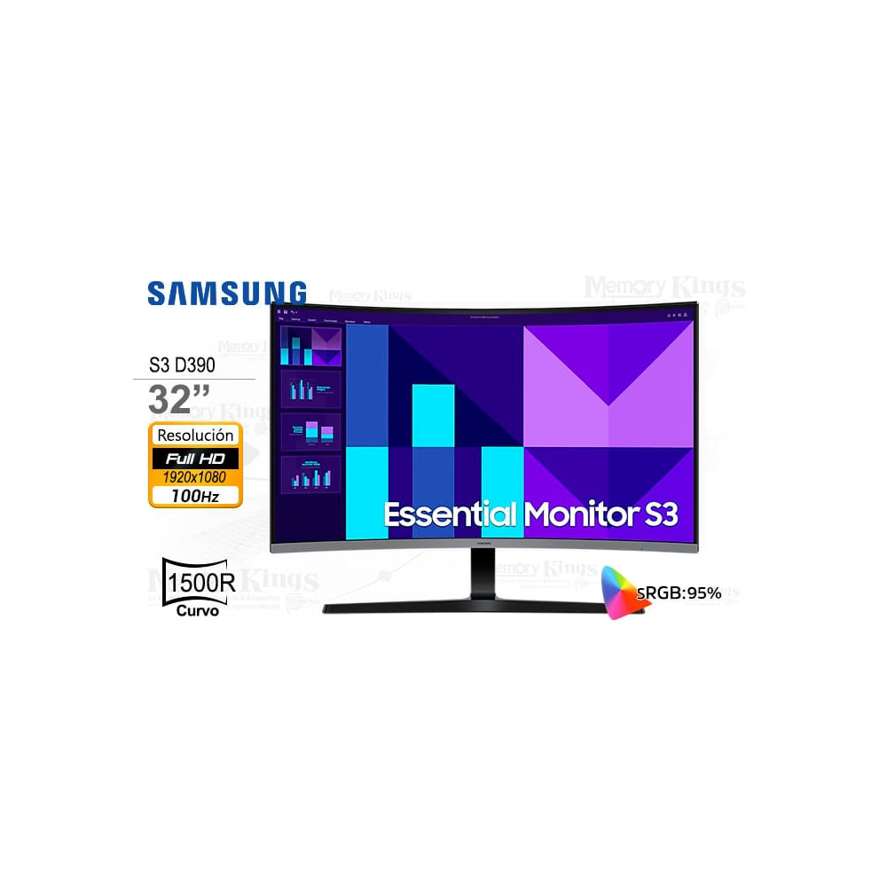 Monitor curvo Samsung 32 Essential S3 FHD  Experiencia inmersiva y diseño elegante