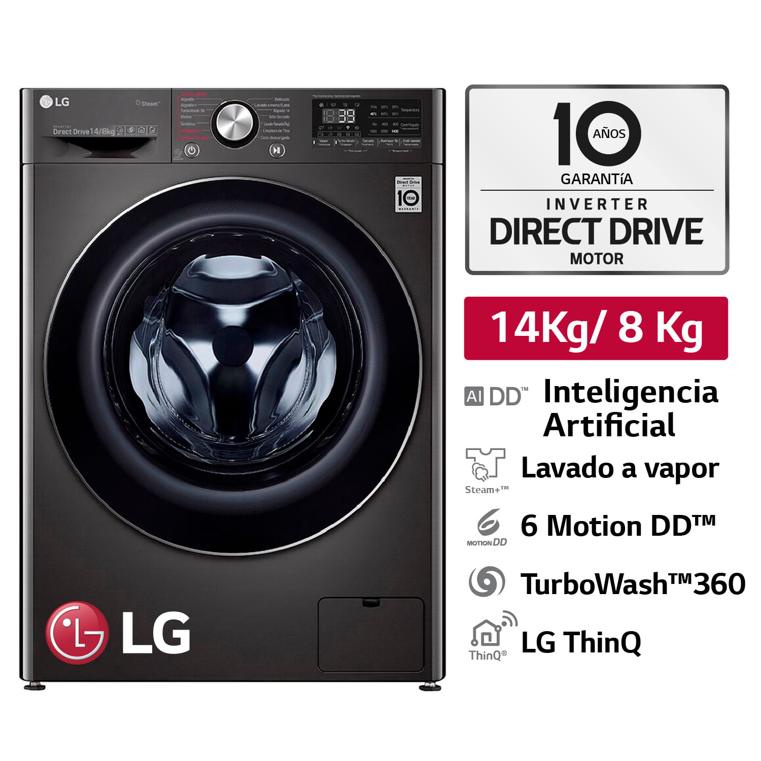 Lavaseca LG WD14BVC2S6C 14/8 Kg Negra