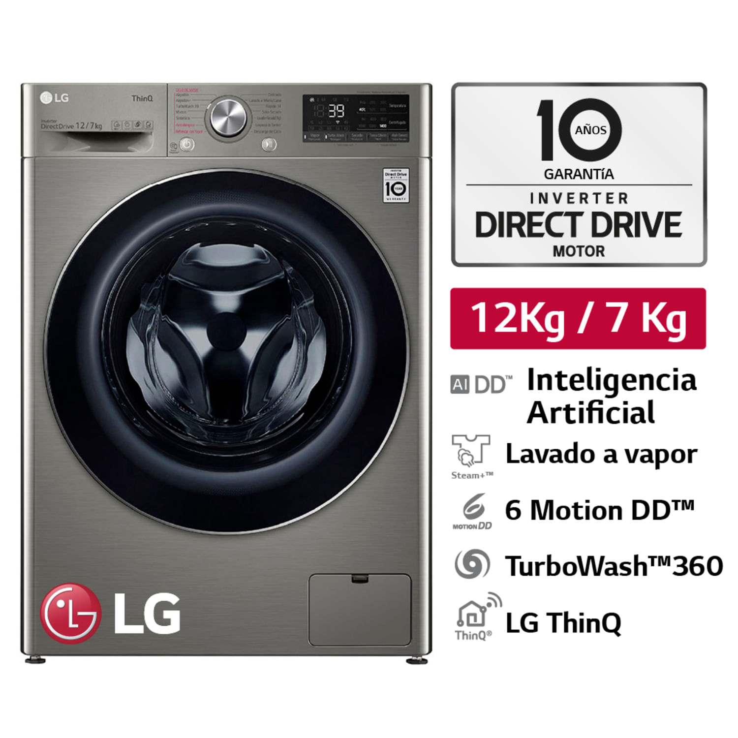 Lavaseca LG WD12PVC3S6C 12/7Kg Platino