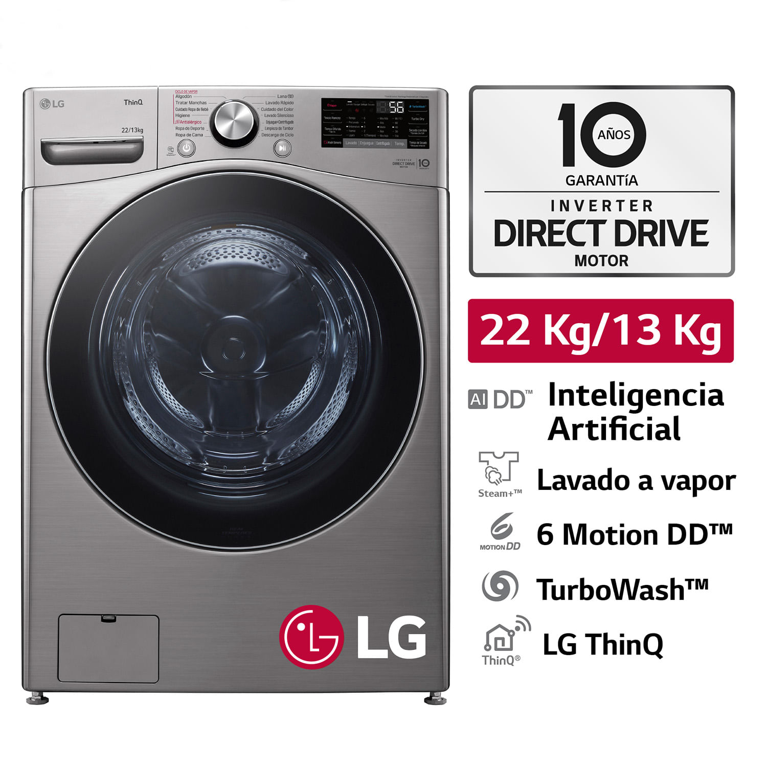 Lavaseca LG WD22VV2S6R 22/13Kg Plateado