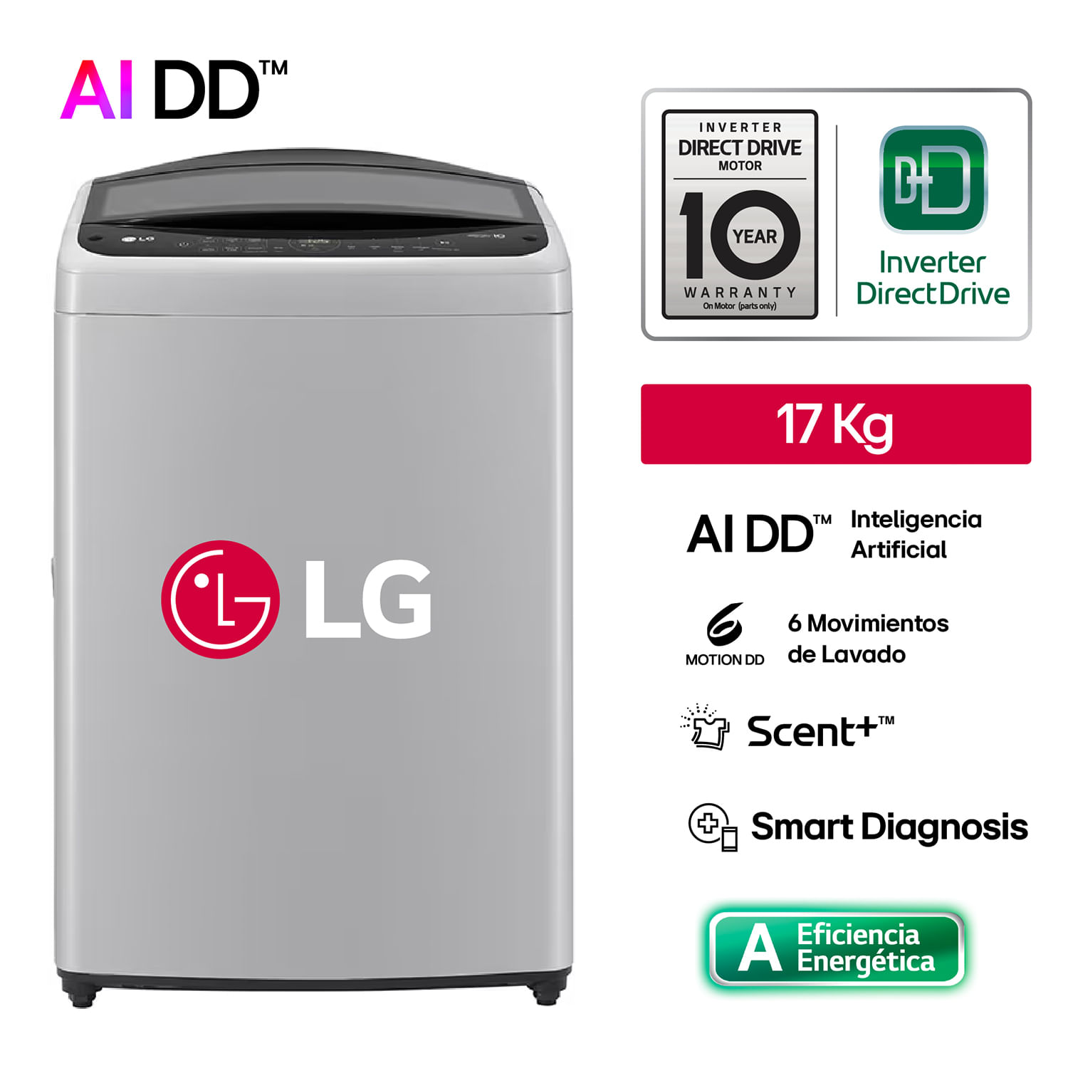 Lavadora LG WT17DV6T 17KG AI DD Inteligencia Artificial Gris