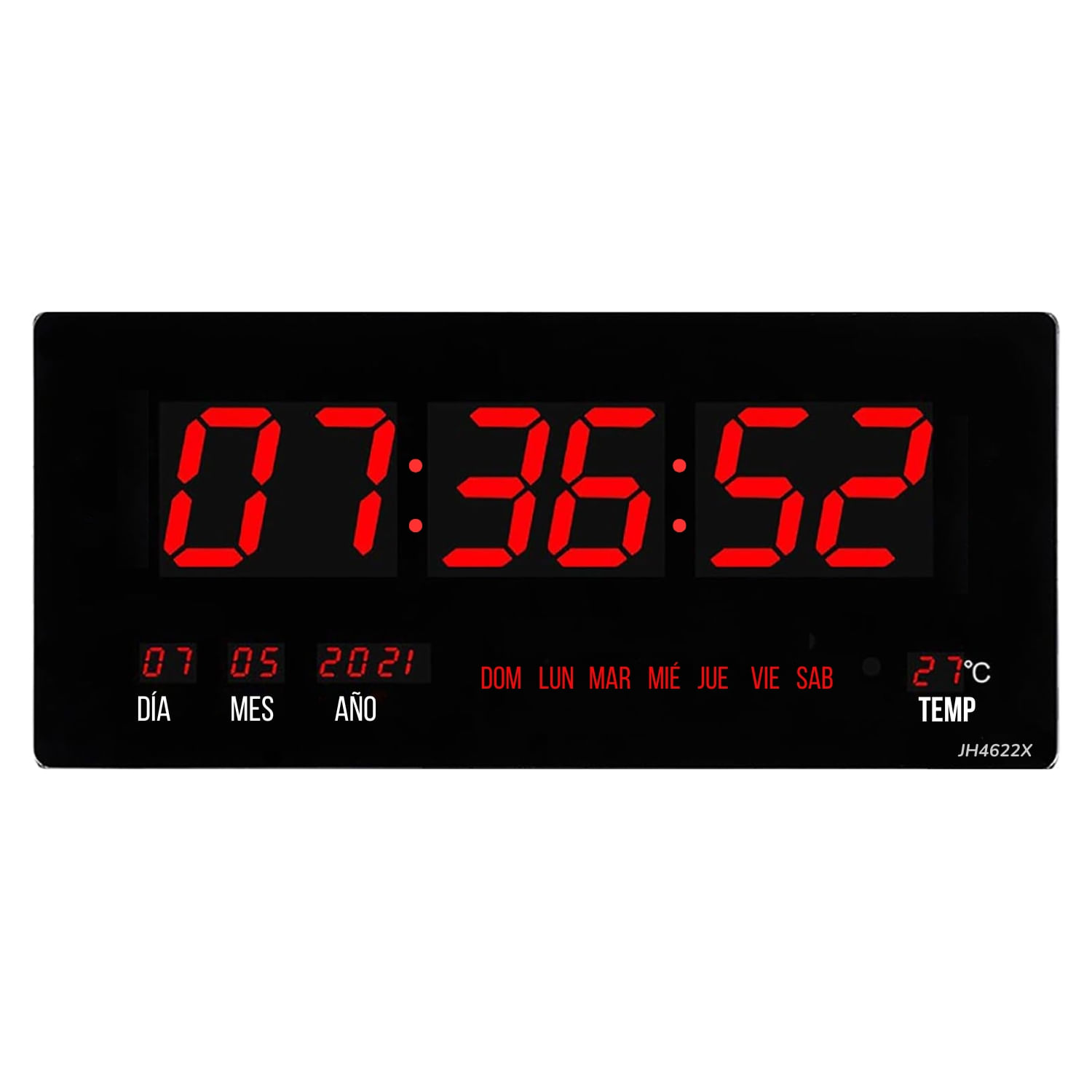 Reloj Digital de Pared 46 x 22 cm Fecha Hora y Temperatura Rojo Led