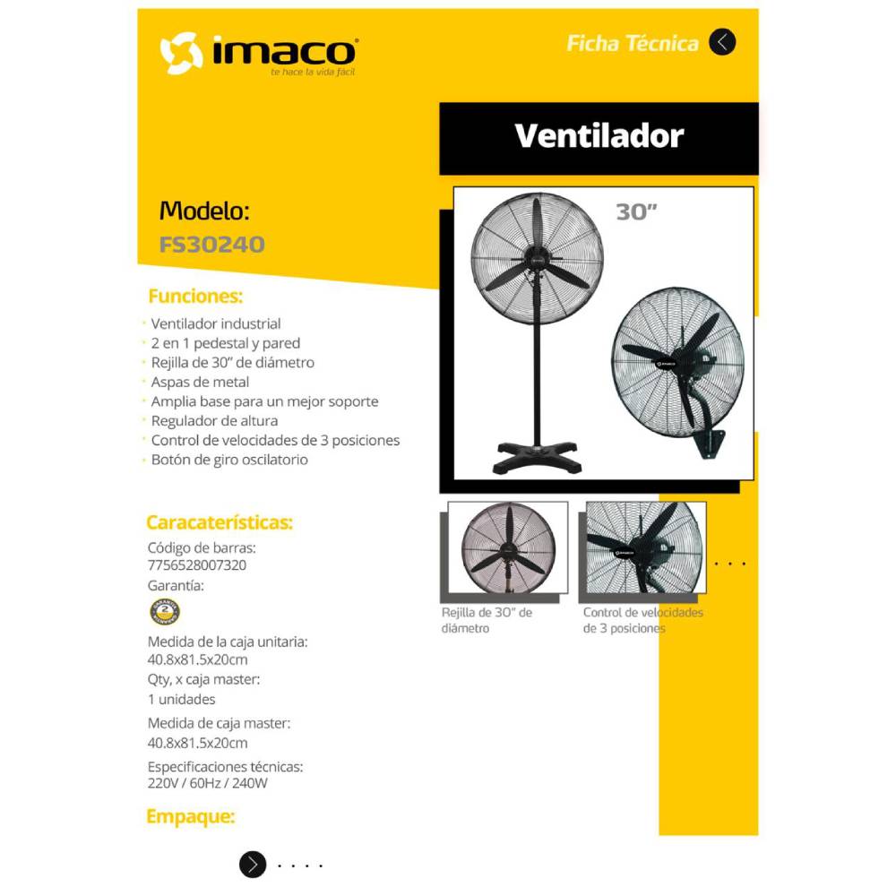 ventilador industrial imaco 30 pulgadas FS30240