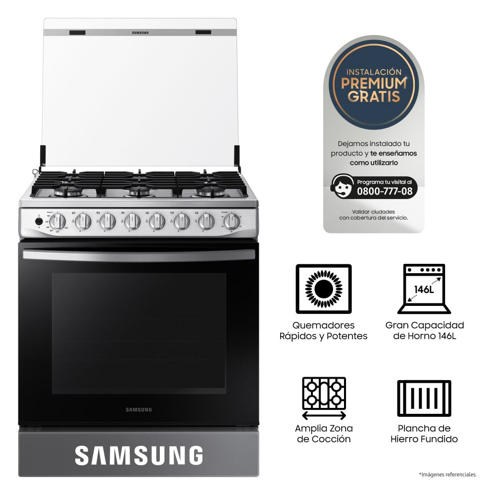 Cocina a Gas Samsung 6 hornillas con Plancha NX52T5311PSPE