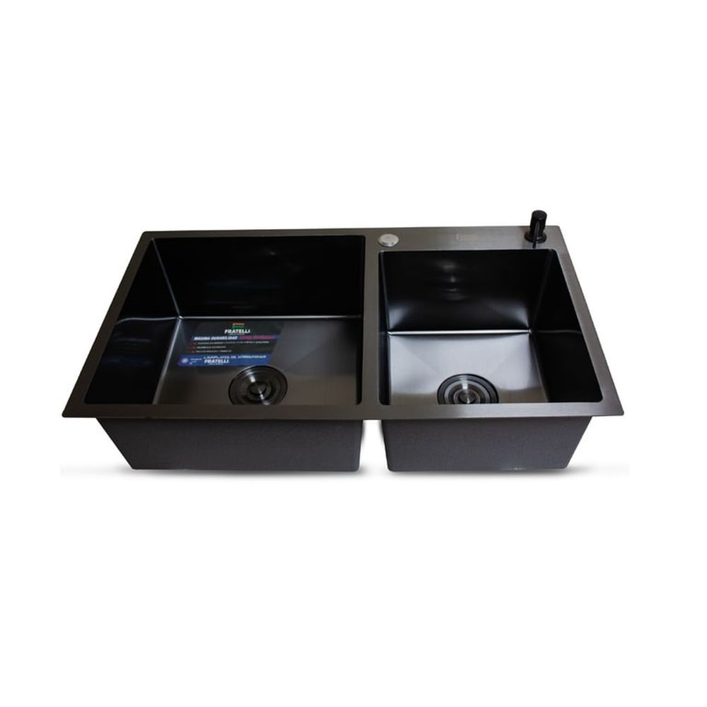 LAVADERO P MARMOL DOBLE POZA 82X45X23CM NANO BLACK PREMIUM - FRATELLI