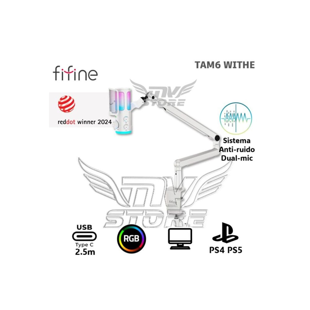Micrófono Gamer Fifine TAM 6 WHITE Soporte de brazo