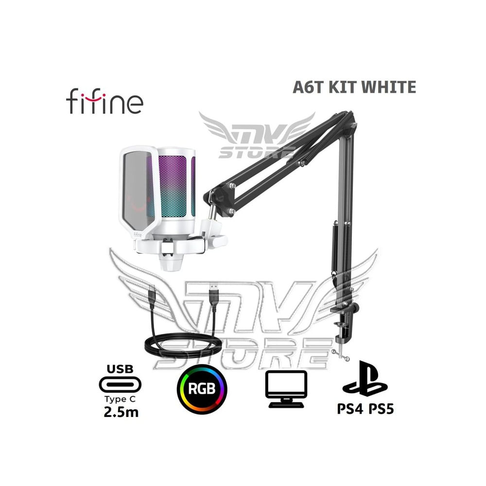 Micrófono Gamer Fifine A6T WHITE Soporte de brazo