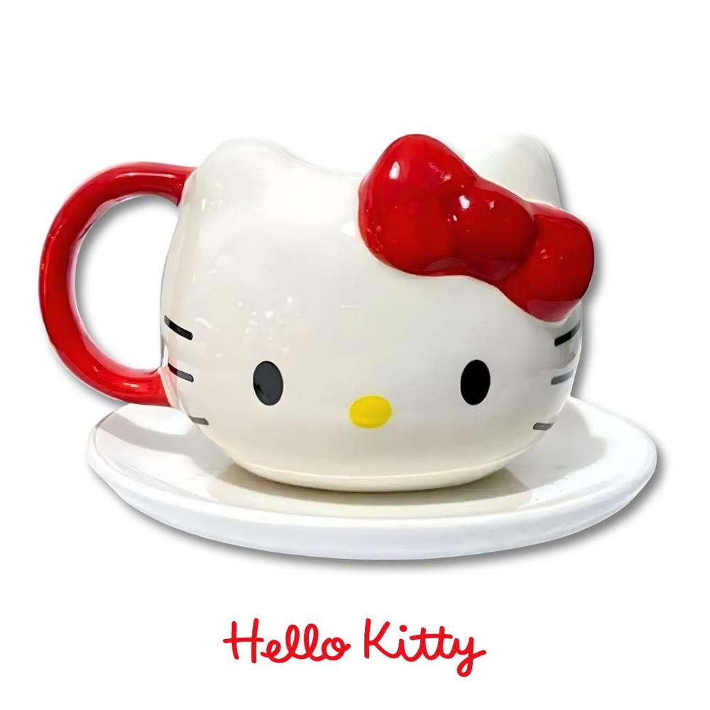 Taza Hello Kitty Rojo con Plato Cerámica 420ml