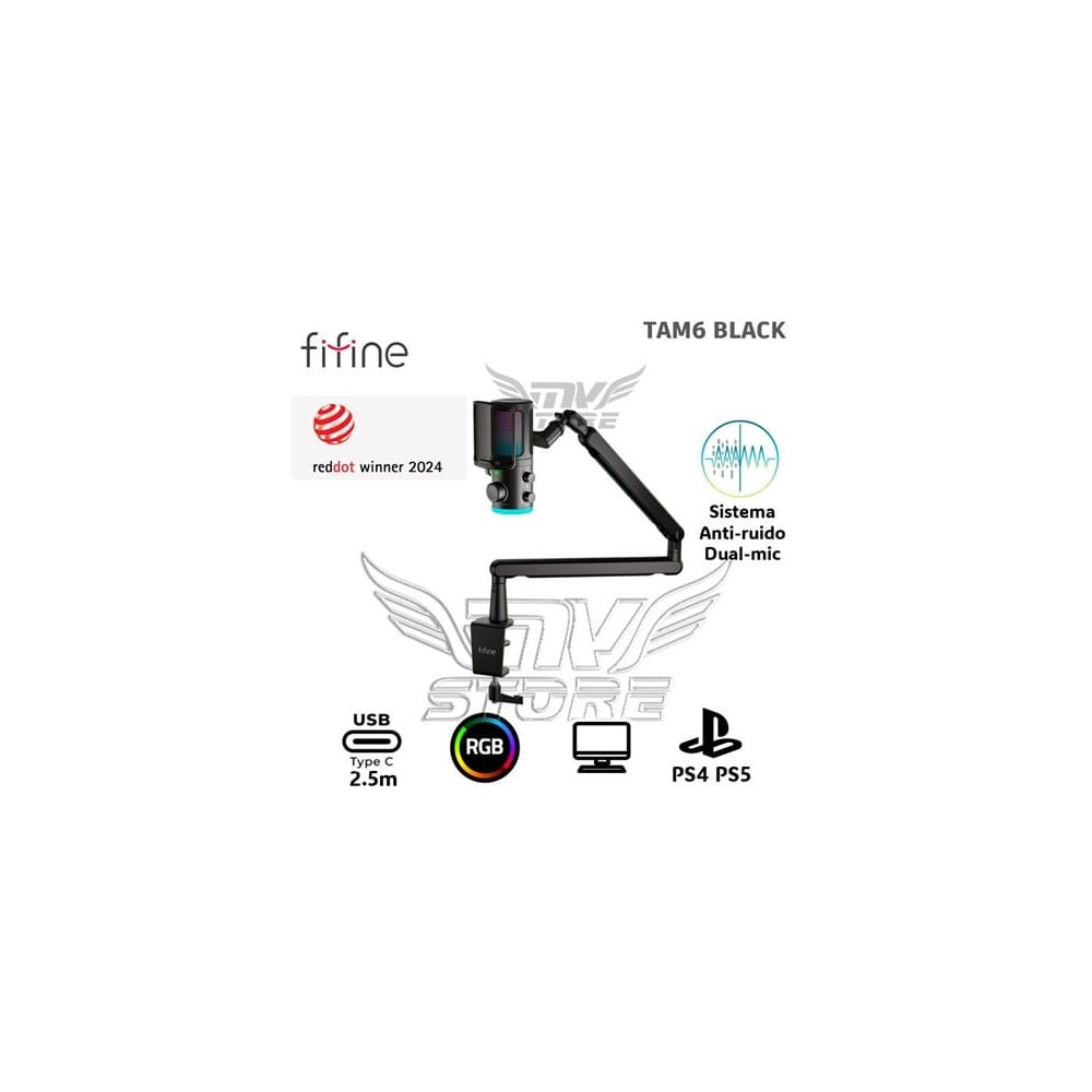 Micrófono Gamer Fifine TAM 6 BLACK Soporte de brazo