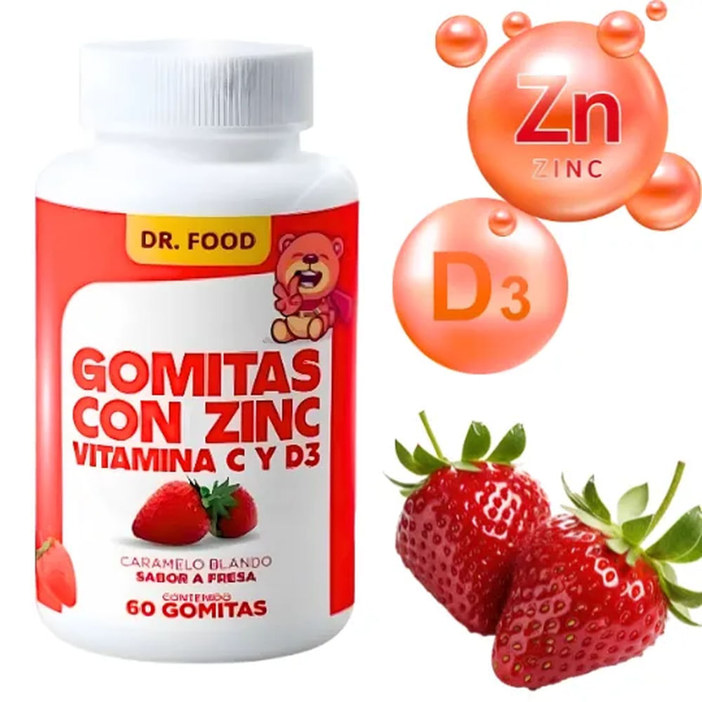 Gomitas Masticables Sabor Fresa con Zinc, Vitamina C y D3 60 gomitas
