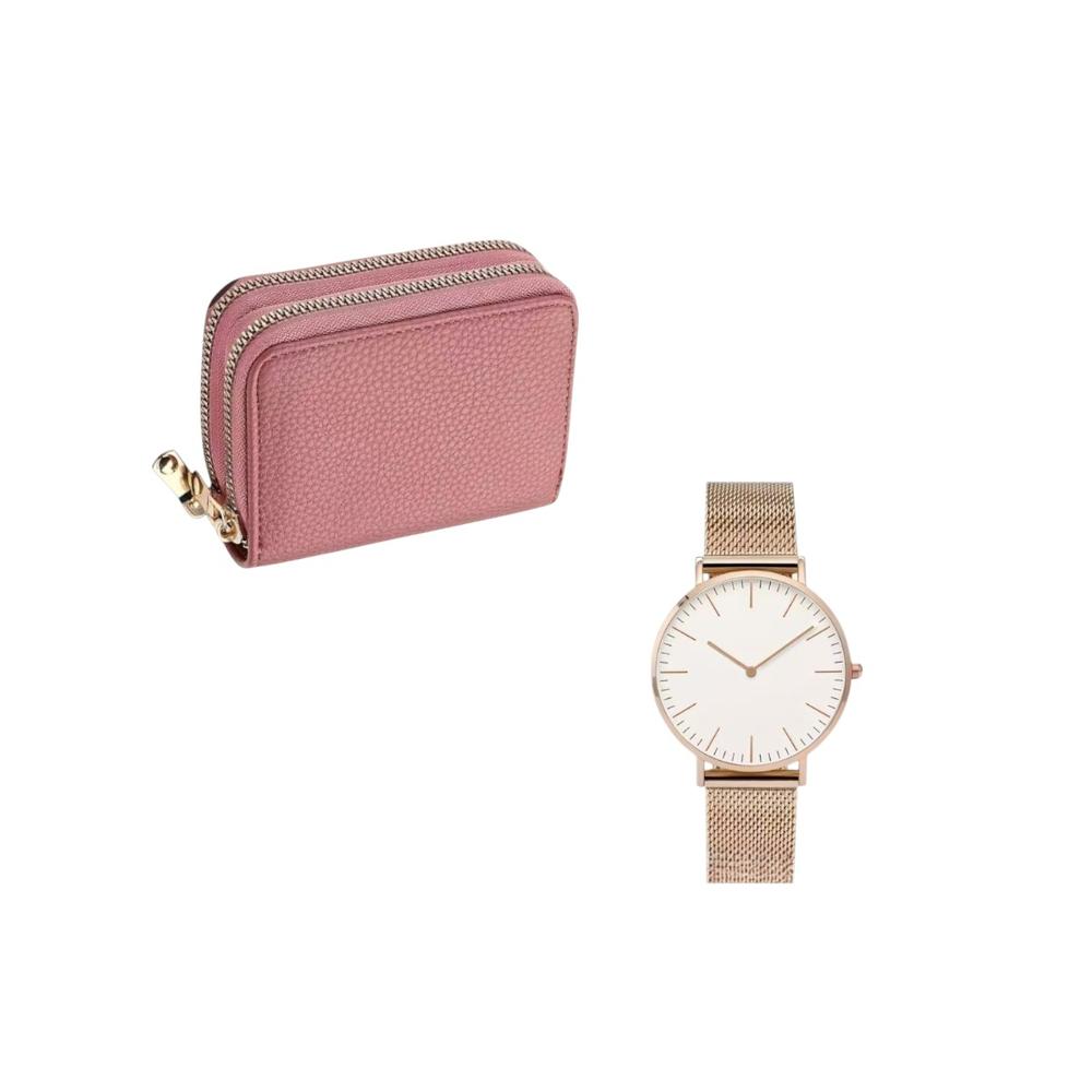 Pack Billetera Rosada y Reloj Dorado