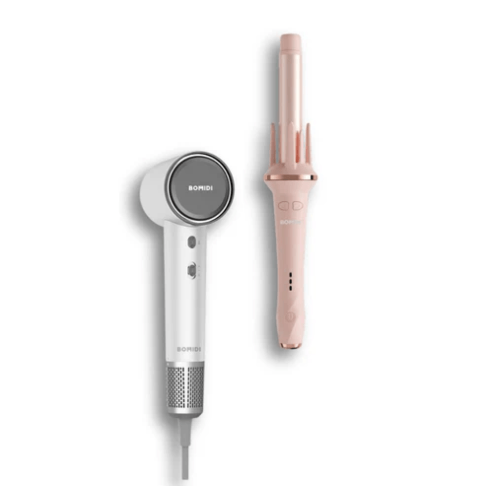 Rizador de Cabello HC02 Rosado y Secador de Cabello HD04 Blanco