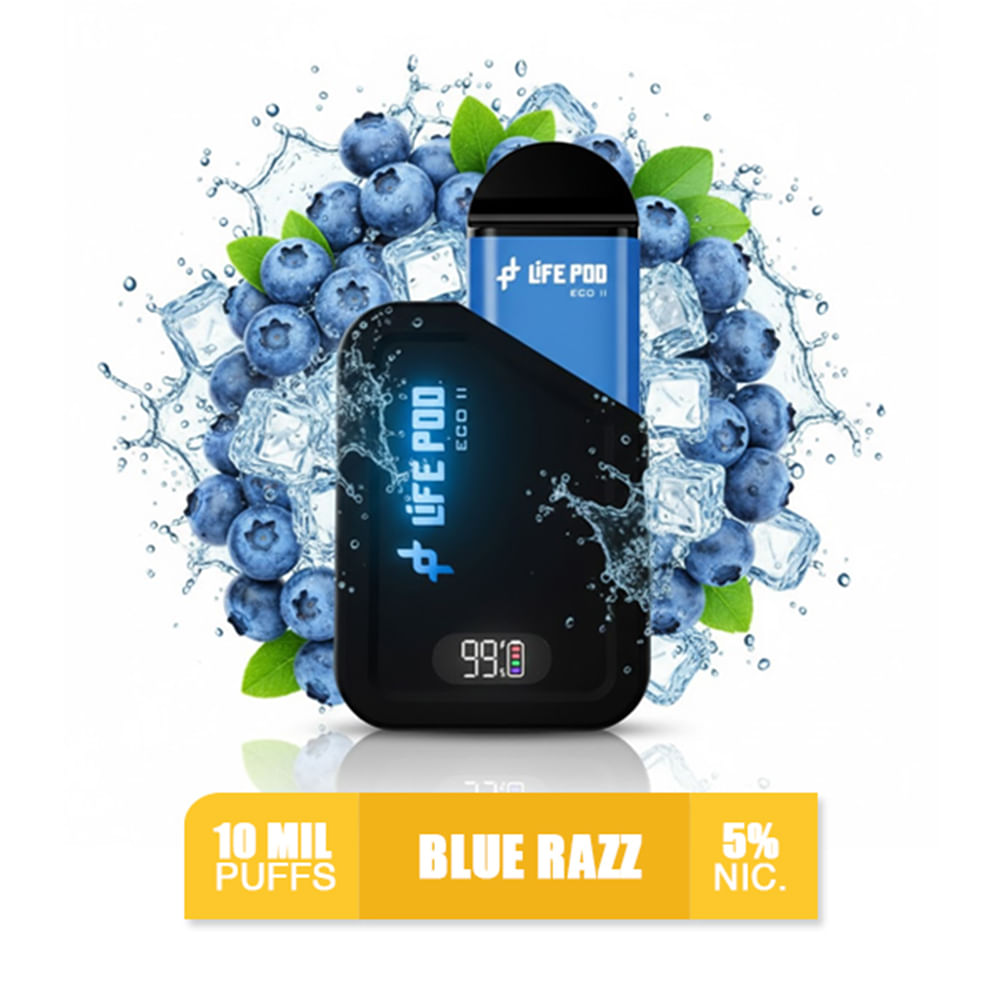 Blue Razz Life Pod Eco 2 Kit Bateria más Pod 10k Puffs