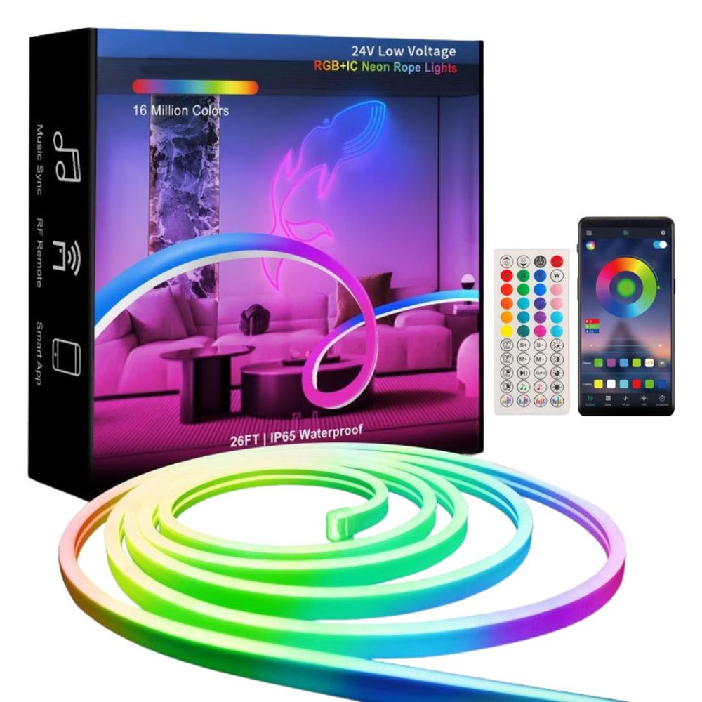 Cinta LED Neón RGB 10 m 24 V IP65 con App Bluetooth, Control Remoto y Modo Música LED-S3535RGB-24V