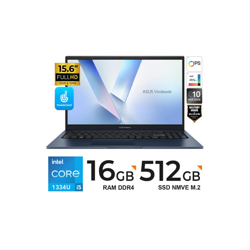 LAPTOP ASUS VIVOBOOK 15 X1504VA  15.6 FHD 1920 x 1080 TOUCH Core i5-1334U 16GB RAM 512GB SSD FreeDOS