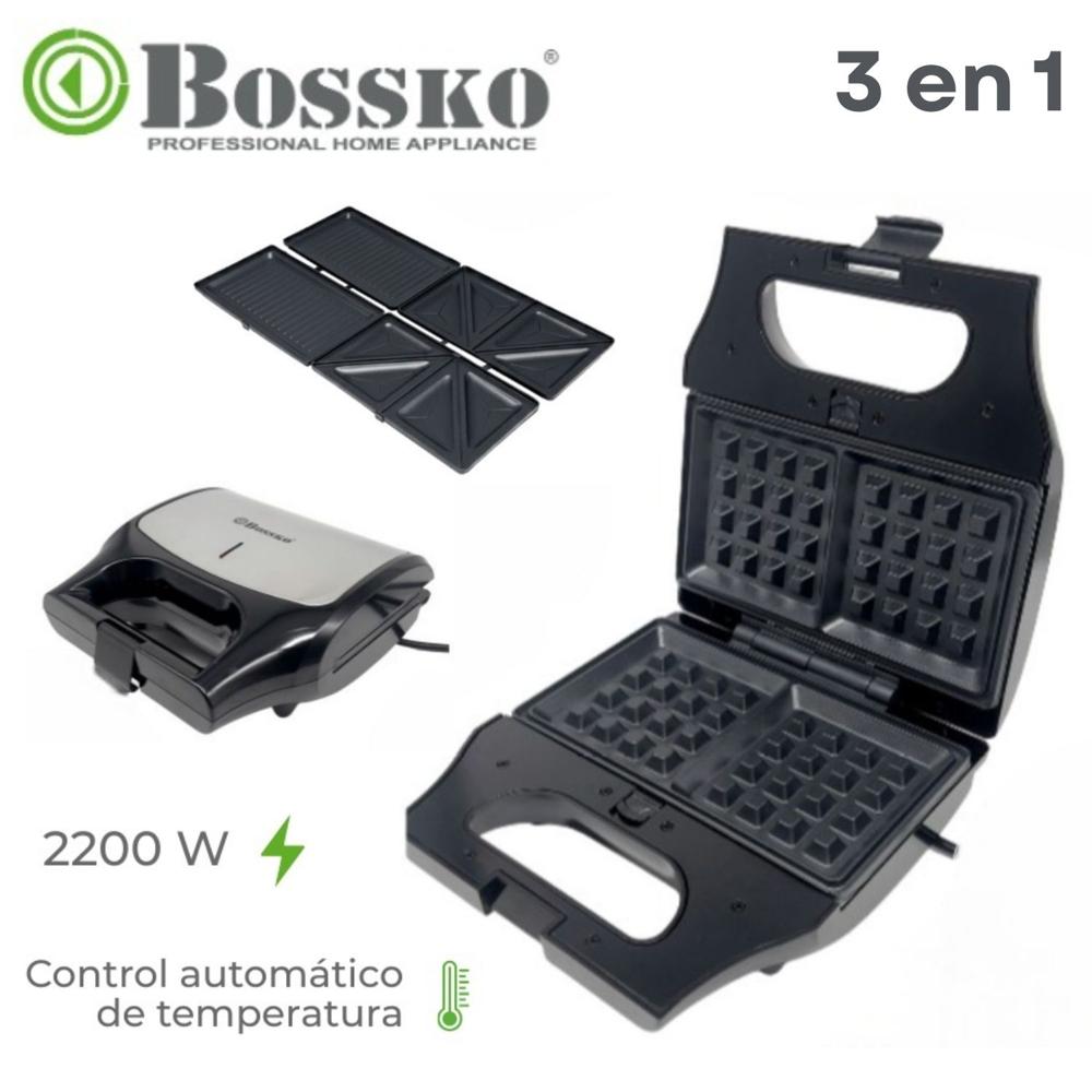 Waffles Bossko Intercambiables para Sandwichera y Grill 3 en 1 Negro